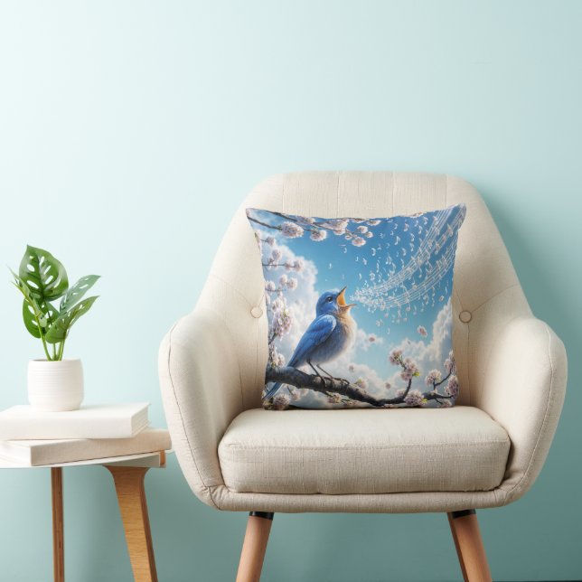 Bluebird Singing On a Cherry Tree Branch Cushion (Chair)