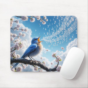 Bluebird Singing On a Cherry Tree Branch Mouse Mat