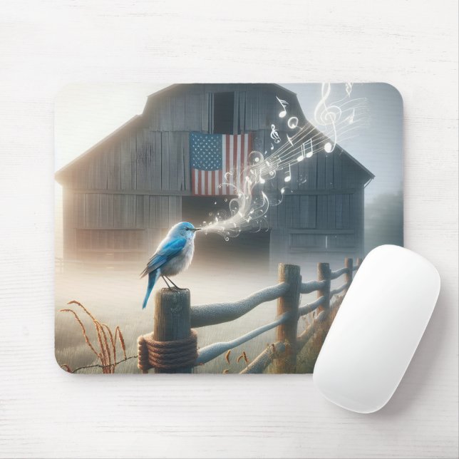 Bluebird Singing On a Country Fence Mouse Mat (With Mouse)
