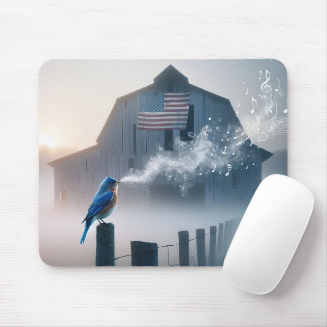 Bluebird Singing On a Fence Post Mouse Mat (With Mouse)