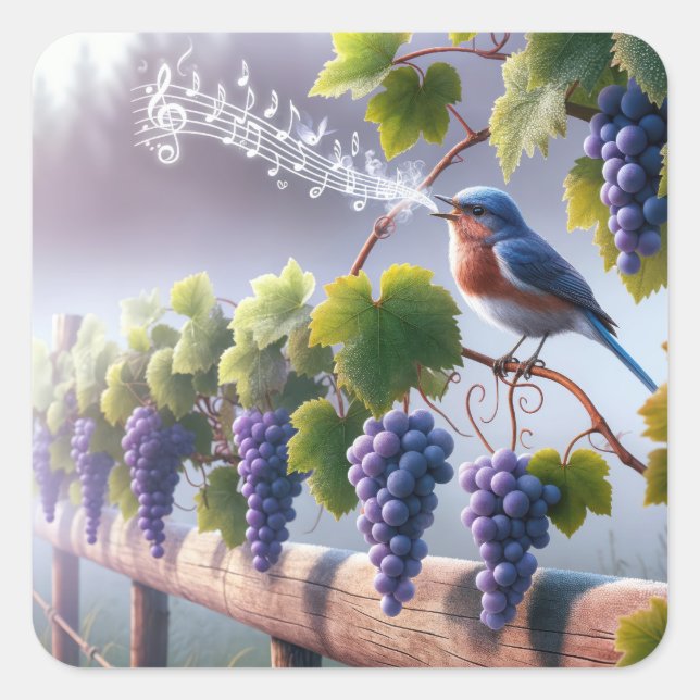 Bluebird Singing On a Grapevine Square Sticker (Front)