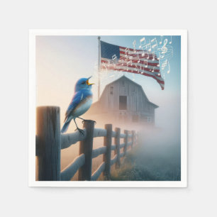 Bluebird Singing With American Flag Napkin