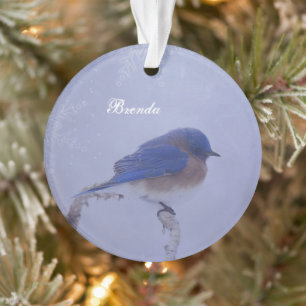 Bluebird Snowy Trees in Winter Ornament
