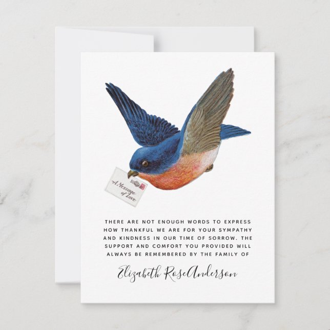 Bluebird Sympathy Funeral Memorial  Thank You Card (Front)