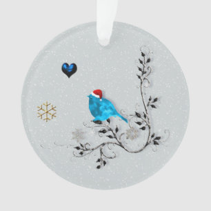Bluebird Watching A Christmas Heart 2 Ornament