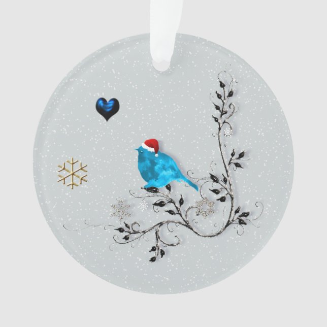 Bluebird Watching A Christmas Heart 2 Ornament (Front)