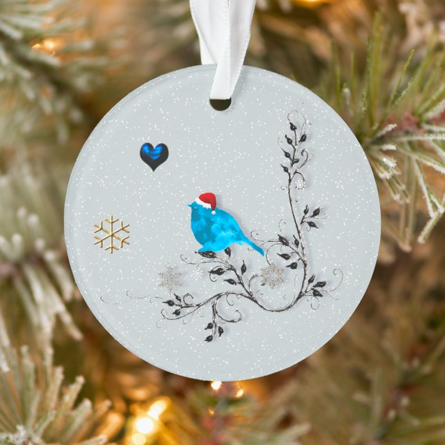 Bluebird Watching A Christmas Heart 2 Ornament (Creator Uploaded)