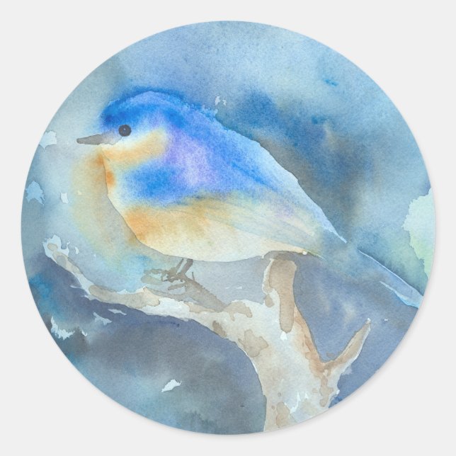 Bluebird Watercolor Art Classic Round Sticker (Front)