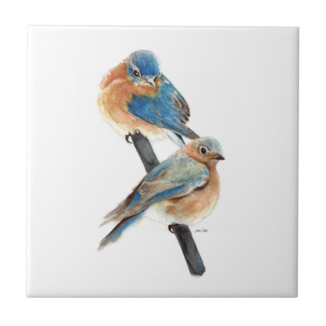Bluebird Watercolor Art Decor Tile (Front)