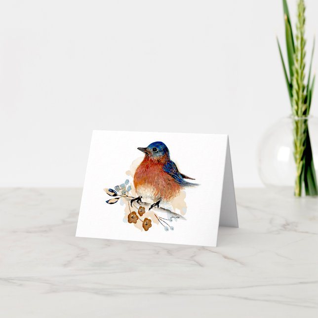 Bluebird Watercolor Blank Note Card (Beautiful Bluebird Watercolor Blank Note Card from Jenn Steffen Art)