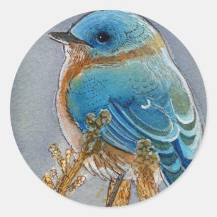Bluebird Watercolor Classic Round Sticker