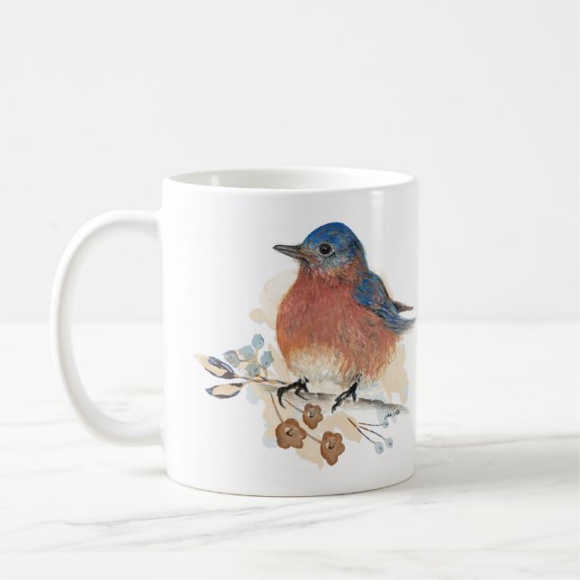 Bluebird Watercolor Coloured Pencil Art Coffee Mug (Left)
