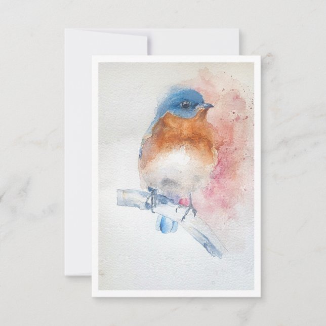 Bluebird Watercolor Watercolour Note Card (Front)