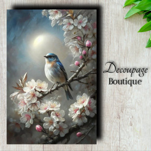 Bluebird White Cherry Blossoms Moon Decoupage Tissue Paper