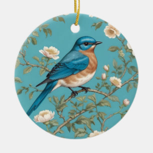 Bluebird William Morris Inspired Turquois  Ceramic Tree Decoration