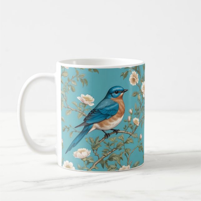 Bluebird William Morris Inspired Turquois  Coffee Mug (Left)