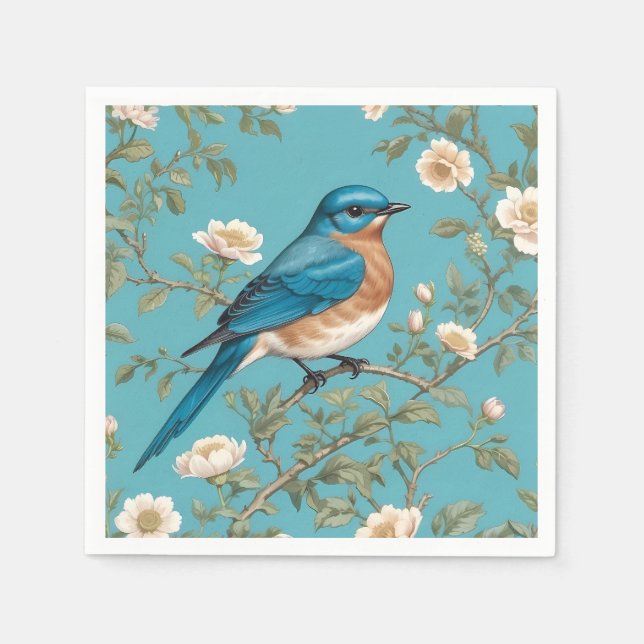 Bluebird William Morris Inspired Turquois  Napkin (Front)
