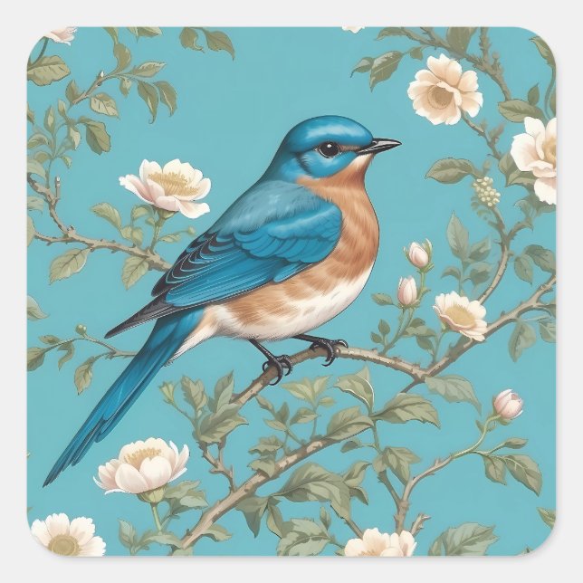 Bluebird William Morris Inspired Turquois  Square Sticker (Front)