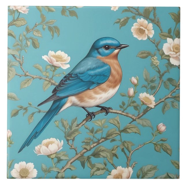 Bluebird William Morris Inspired Turquois  Tile (Front)