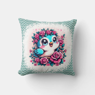 Bluebird with Flowers Cushion