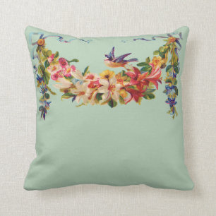 Bluebird with Garland of Flowers Cushion