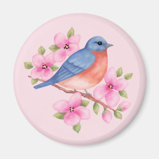 Bluebird with Pink Flowers Magnet
