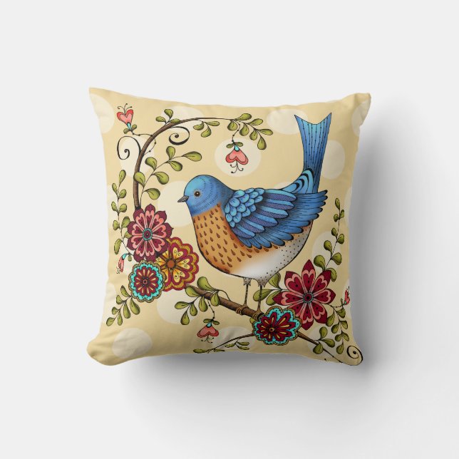 Bluebird with Yellow Polka Dots- Throw Pillow (Front)