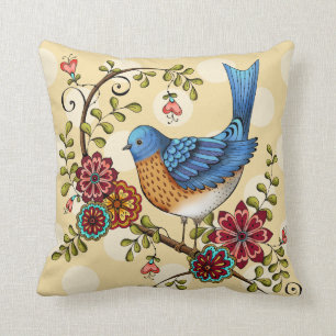 Bluebird with Yellow Polka Dots- Throw Pillow
