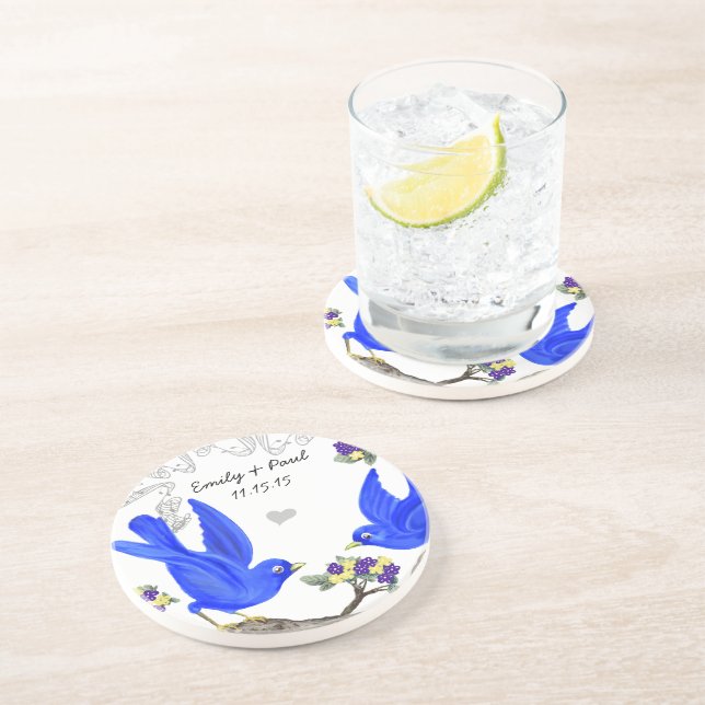 Bluebird Yellow Purple Vintage Love Birds Coasters (Side)