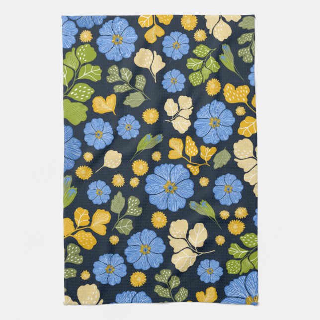 Bluebirds and flowers art tea towel (Vertical)