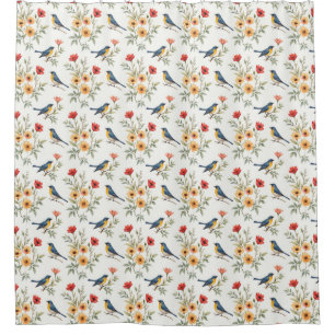 Bluebirds and Flowers Shower Curtain