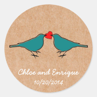 Bluebirds and Love Heart Wedding Classic Round Sticker