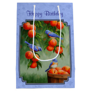 Bluebirds and Peaches Blue Medium Gift Bag