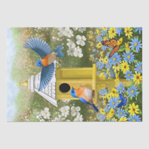Bluebirds and Tall Yellow Birdhouse Tissue Paper