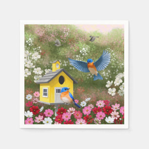 Bluebirds and Yellow School Birdhouse Napkin