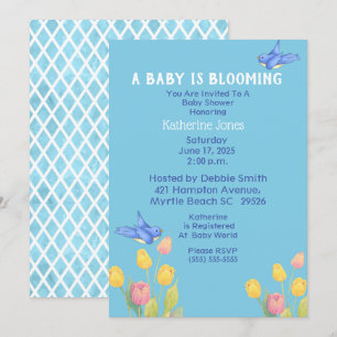 Bluebirds Baby Shower /A Baby Is Blooming Invitation