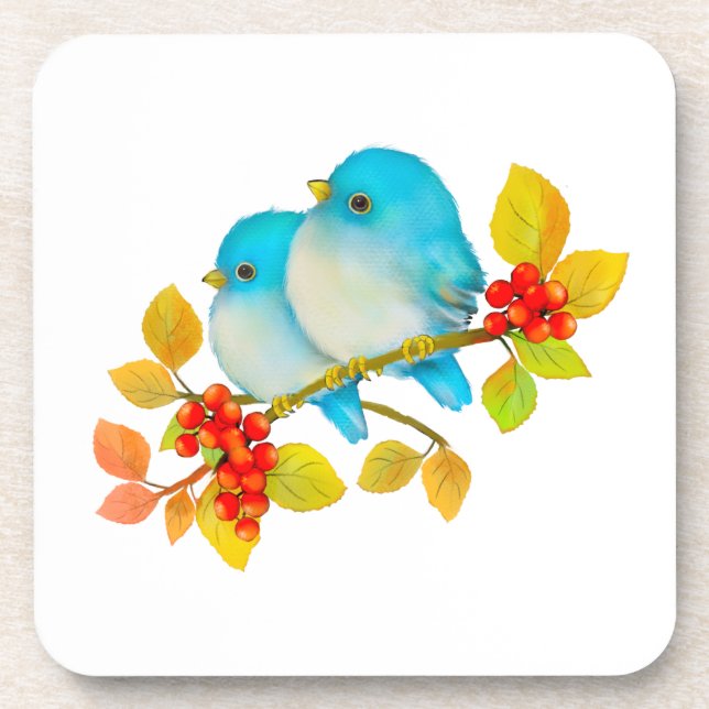 Bluebirds Bird Art Beverage Coaster (Front)