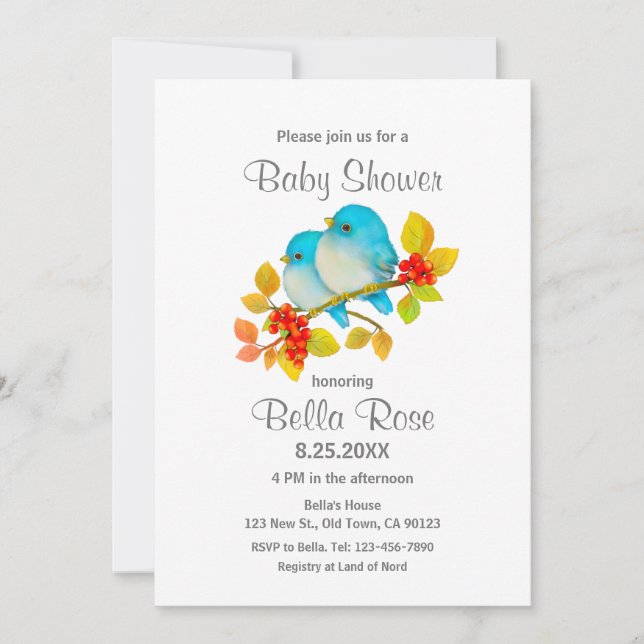 Bluebirds Bird Baby Shower Invitations (Front)