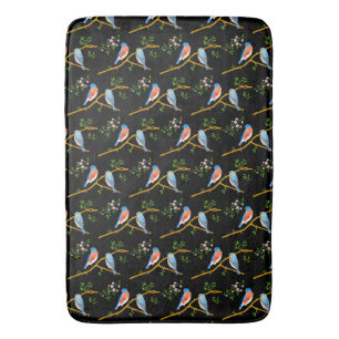 Bluebirds Black Bath Mat