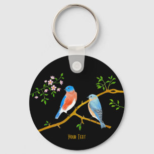 Bluebirds Black Metal Keychain
