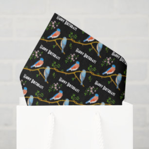 Bluebirds Black Wrapping Paper Sheets