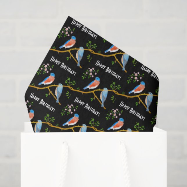 Bluebirds Black Wrapping Paper Sheets (Gift Bag)