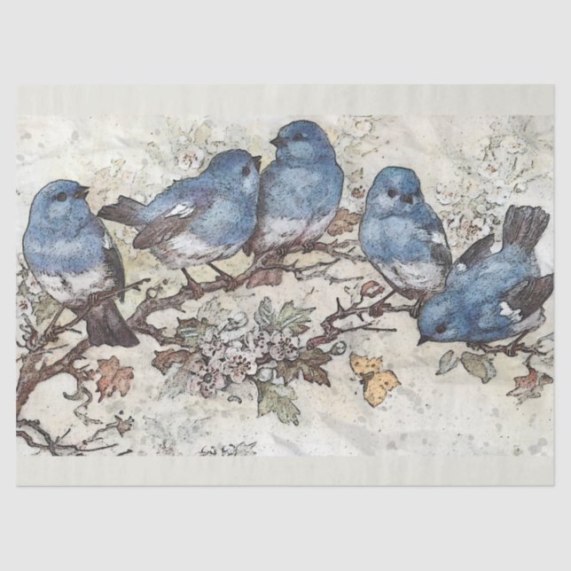 Bluebirds & Blossoms Watercolor Decoupage Tissue Paper (Front)