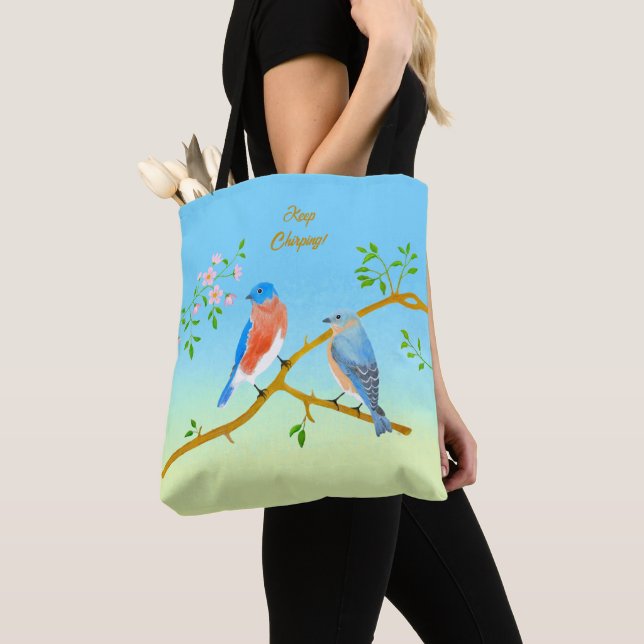 Bluebirds Blue and Gren Tote Bag (Close Up)