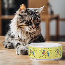Bluebirds Cat or Dog Bowl Yellow