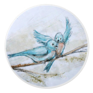 Bluebirds Ceramic Knob