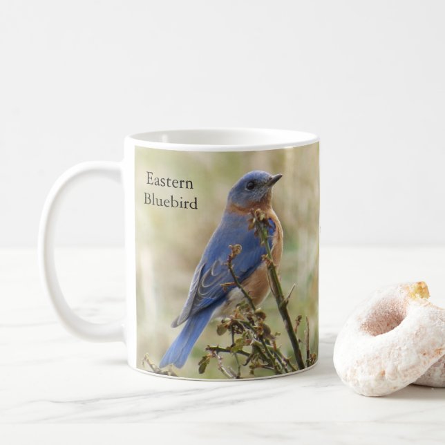 Bluebirds Coffee Mug by BirdingCollectibles (With Donut)