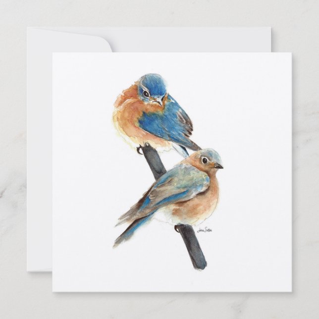 Bluebirds Couple Watercolor Art (Front)