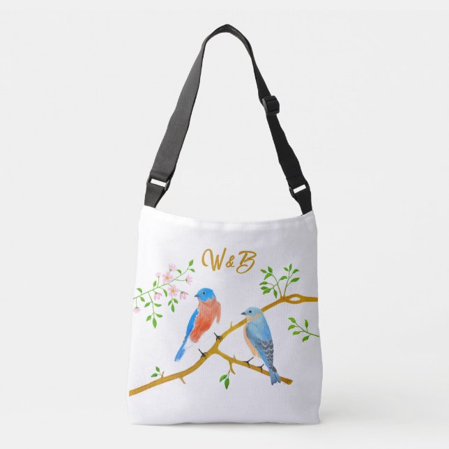 Bluebirds Crossbody White Tote Bag (Front)