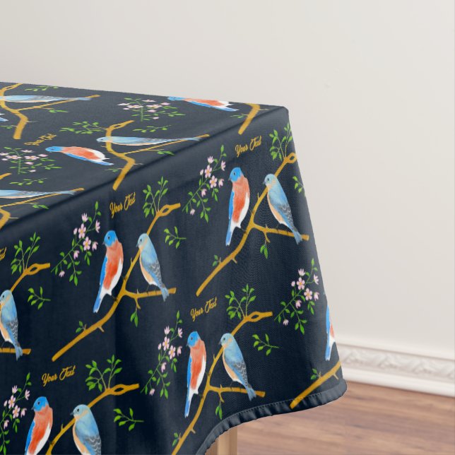 Bluebirds Dark Blue Tablecloth (In Situ)